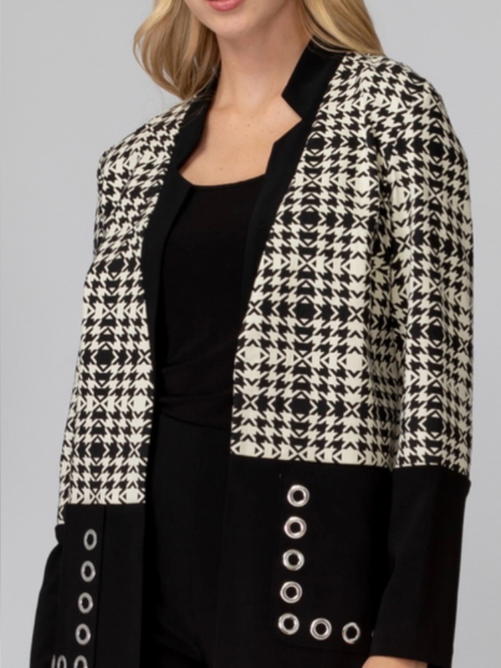 Joseph Ribkoff Black & Ivory Geometric Open Front Jacket